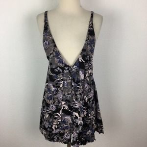 Free People Gray Black & Purple Floral Tank Top 2